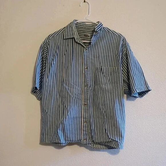 Basic Editions blue and white striped denim button down shirt - Picture 1 of 4